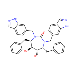 O=C1N(Cc2ccc3cn[nH]c3c2)[C@H](Cc2ccccc2)[C@H](O)[C@@H](O)[C@@H](Cc2ccccc2)N1Cc1ccc2cn[nH]c2c1 ZINC000026735836