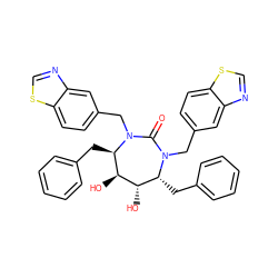 O=C1N(Cc2ccc3scnc3c2)[C@H](Cc2ccccc2)[C@H](O)[C@@H](O)[C@@H](Cc2ccccc2)N1Cc1ccc2scnc2c1 ZINC000026734630