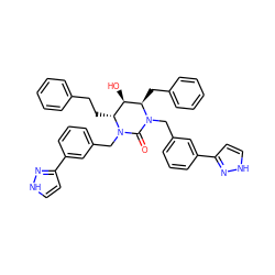 O=C1N(Cc2cccc(-c3cc[nH]n3)c2)[C@H](CCc2ccccc2)[C@@H](O)[C@@H](Cc2ccccc2)N1Cc1cccc(-c2cc[nH]n2)c1 ZINC000014943305