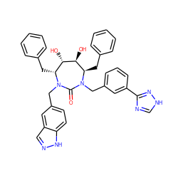 O=C1N(Cc2cccc(-c3nc[nH]n3)c2)[C@H](Cc2ccccc2)[C@H](O)[C@@H](O)[C@@H](Cc2ccccc2)N1Cc1ccc2[nH]ncc2c1 ZINC000026489976