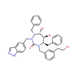 O=C1N(Cc2cccc(CCO)c2)[C@H](Cc2ccccc2)[C@H](O)[C@@H](O)[C@@H](Cc2ccccc2)N1Cc1ccc2[nH]ncc2c1 ZINC000014908092