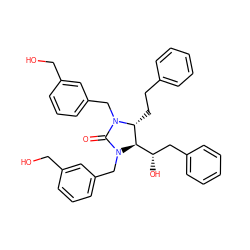 O=C1N(Cc2cccc(CO)c2)[C@H]([C@@H](O)Cc2ccccc2)[C@@H](CCc2ccccc2)N1Cc1cccc(CO)c1 ZINC000003951639