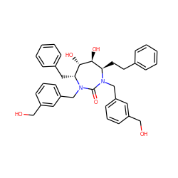 O=C1N(Cc2cccc(CO)c2)[C@H](CCc2ccccc2)[C@H](O)[C@@H](O)[C@@H](Cc2ccccc2)N1Cc1cccc(CO)c1 ZINC000029325580