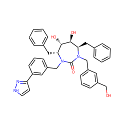 O=C1N(Cc2cccc(CO)c2)[C@H](Cc2ccccc2)[C@H](O)[C@@H](O)[C@@H](Cc2ccccc2)N1Cc1cccc(-c2cc[nH]n2)c1 ZINC000026168815