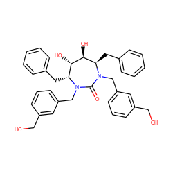 O=C1N(Cc2cccc(CO)c2)[C@H](Cc2ccccc2)[C@H](O)[C@@H](O)[C@@H](Cc2ccccc2)N1Cc1cccc(CO)c1 ZINC000003932740