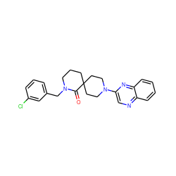 O=C1N(Cc2cccc(Cl)c2)CCCC12CCN(c1cnc3ccccc3n1)CC2 ZINC000096173065