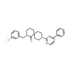 O=C1N(Cc2cccc(Cl)c2)CCCC12CCN(c1nccc(-c3ccccc3)n1)CC2 ZINC000096173067