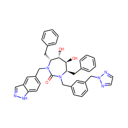 O=C1N(Cc2cccc(Cn3nccn3)c2)[C@H](Cc2ccccc2)[C@H](O)[C@@H](O)[C@@H](Cc2ccccc2)N1Cc1ccc2[nH]ncc2c1 ZINC000026483575