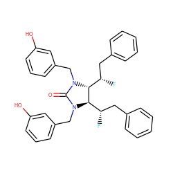 O=C1N(Cc2cccc(O)c2)[C@H]([C@@H](F)Cc2ccccc2)[C@@H]([C@@H](F)Cc2ccccc2)N1Cc1cccc(O)c1 ZINC000003951633