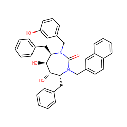 O=C1N(Cc2cccc(O)c2)[C@H](Cc2ccccc2)[C@H](O)[C@@H](O)[C@@H](Cc2ccccc2)N1Cc1ccc2ccccc2c1 ZINC000014946438