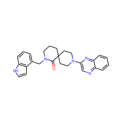 O=C1N(Cc2cccc3[nH]ccc23)CCCC12CCN(c1cnc3ccccc3n1)CC2 ZINC000096285055