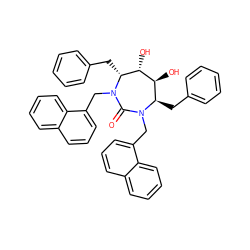 O=C1N(Cc2cccc3ccccc23)[C@H](Cc2ccccc2)[C@H](O)[C@@H](O)[C@@H](Cc2ccccc2)N1Cc1cccc2ccccc12 ZINC000014946439