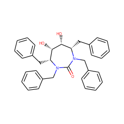 O=C1N(Cc2ccccc2)[C@@H](Cc2ccccc2)[C@@H](O)[C@@H](O)[C@@H](Cc2ccccc2)N1Cc1ccccc1 ZINC000014943470