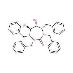 O=C1N(Cc2ccccc2)[C@@H](Cc2ccccc2)[C@@H](O)[C@H](O)[C@@H](Cc2ccccc2)N1Cc1ccccc1 ZINC000014943467