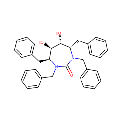 O=C1N(Cc2ccccc2)[C@@H](Cc2ccccc2)[C@@H](O)[C@H](O)[C@H](Cc2ccccc2)N1Cc1ccccc1 ZINC000014943463