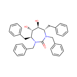 O=C1N(Cc2ccccc2)[C@@H](Cc2ccccc2)[C@H](O)[C@@H](O)[C@H](Cc2ccccc2)N1Cc1ccccc1 ZINC000014943465