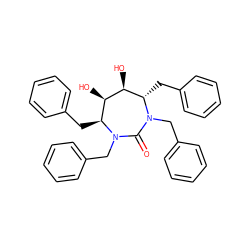 O=C1N(Cc2ccccc2)[C@@H](Cc2ccccc2)[C@H](O)[C@H](O)[C@H](Cc2ccccc2)N1Cc1ccccc1 ZINC000014943469