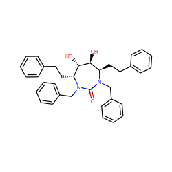 O=C1N(Cc2ccccc2)[C@H](CCc2ccccc2)[C@H](O)[C@@H](O)[C@@H](CCc2ccccc2)N1Cc1ccccc1 ZINC000014943329