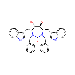 O=C1N(Cc2ccccc2)[C@H](Cc2c[nH]c3ccccc23)[C@H](O)[C@@H](O)[C@@H](Cc2c[nH]c3ccccc23)N1Cc1ccccc1 ZINC000014945755