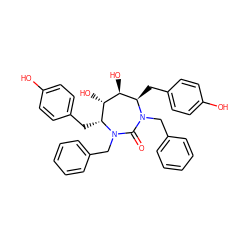 O=C1N(Cc2ccccc2)[C@H](Cc2ccc(O)cc2)[C@H](O)[C@@H](O)[C@@H](Cc2ccc(O)cc2)N1Cc1ccccc1 ZINC000014945762