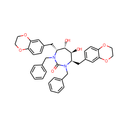 O=C1N(Cc2ccccc2)[C@H](Cc2ccc3c(c2)OCCO3)[C@H](O)[C@@H](O)[C@@H](Cc2ccc3c(c2)OCCO3)N1Cc1ccccc1 ZINC000014945745