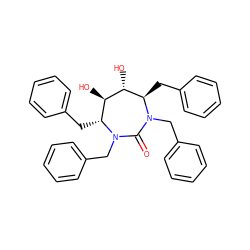 O=C1N(Cc2ccccc2)[C@H](Cc2ccccc2)[C@@H](O)[C@H](O)[C@@H](Cc2ccccc2)N1Cc1ccccc1 ZINC000014943464