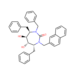 O=C1N(Cc2ccccc2)[C@H](Cc2ccccc2)[C@H](O)[C@@H](O)[C@@H](Cc2ccccc2)N1Cc1ccc2ccccc2c1 ZINC000014946457