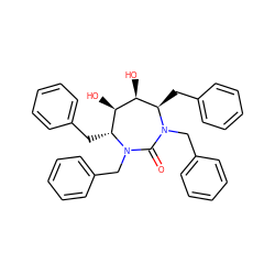 O=C1N(Cc2ccccc2)[C@H](Cc2ccccc2)[C@H](O)[C@H](O)[C@@H](Cc2ccccc2)N1Cc1ccccc1 ZINC000014943468