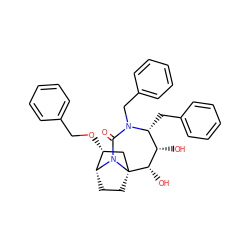 O=C1N(Cc2ccccc2)[C@H](Cc2ccccc2)[C@H](O)[C@H](O)[C@]23CC[C@H]([C@H](OCc4ccccc4)C2)N13 ZINC000027179089