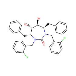 O=C1N(Cc2ccccc2Cl)[C@H](Cc2ccccc2)[C@H](O)[C@@H](O)[C@@H](Cc2ccccc2)N1Cc1ccccc1Cl ZINC000014946443