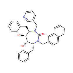 O=C1N(Cc2cccnc2)[C@H](Cc2ccccc2)[C@H](O)[C@@H](O)[C@@H](Cc2ccccc2)N1Cc1ccc2ccccc2c1 ZINC000014946458