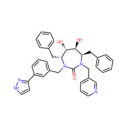 O=C1N(Cc2cccnc2)[C@H](Cc2ccccc2)[C@H](O)[C@@H](O)[C@@H](Cc2ccccc2)N1Cc1cccc(-c2cc[nH]n2)c1 ZINC000026150366