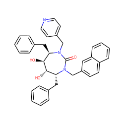 O=C1N(Cc2ccncc2)[C@H](Cc2ccccc2)[C@H](O)[C@@H](O)[C@@H](Cc2ccccc2)N1Cc1ccc2ccccc2c1 ZINC000014946434