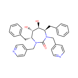 O=C1N(Cc2ccncc2)[C@H](Cc2ccccc2)[C@H](O)[C@@H](O)[C@@H](Cc2ccccc2)N1Cc1ccncc1 ZINC000014946433