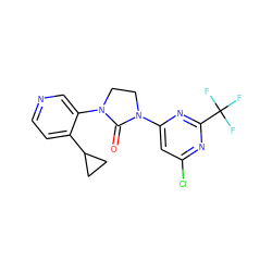 O=C1N(c2cc(Cl)nc(C(F)(F)F)n2)CCN1c1cnccc1C1CC1 ZINC000144016541