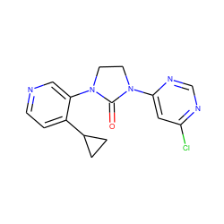 O=C1N(c2cc(Cl)ncn2)CCN1c1cnccc1C1CC1 ZINC000144031444