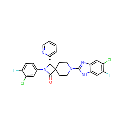 O=C1N(c2ccc(F)c(Cl)c2)[C@H](c2ccccn2)C12CCN(c1nc3cc(Cl)c(F)cc3[nH]1)CC2 ZINC000058602663