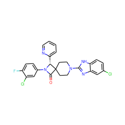 O=C1N(c2ccc(F)c(Cl)c2)[C@H](c2ccccn2)C12CCN(c1nc3cc(Cl)ccc3[nH]1)CC2 ZINC000058603794