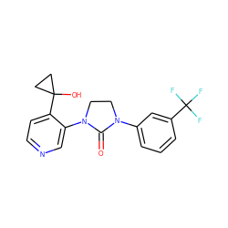 O=C1N(c2cccc(C(F)(F)F)c2)CCN1c1cnccc1C1(O)CC1 ZINC000143906040