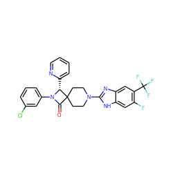 O=C1N(c2cccc(Cl)c2)[C@H](c2ccccn2)C12CCN(c1nc3cc(C(F)(F)F)c(F)cc3[nH]1)CC2 ZINC000058603499