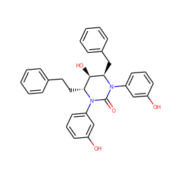 O=C1N(c2cccc(O)c2)[C@H](CCc2ccccc2)[C@@H](O)[C@@H](Cc2ccccc2)N1c1cccc(O)c1 ZINC000028119925