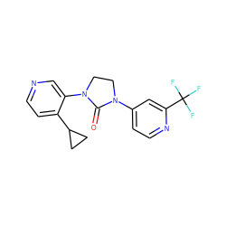 O=C1N(c2ccnc(C(F)(F)F)c2)CCN1c1cnccc1C1CC1 ZINC000144076159