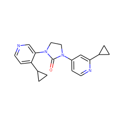 O=C1N(c2ccnc(C3CC3)c2)CCN1c1cnccc1C1CC1 ZINC000144002406