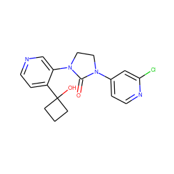 O=C1N(c2ccnc(Cl)c2)CCN1c1cnccc1C1(O)CCC1 ZINC000143929102