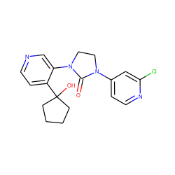 O=C1N(c2ccnc(Cl)c2)CCN1c1cnccc1C1(O)CCCC1 ZINC000143931060