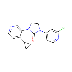 O=C1N(c2ccnc(Cl)c2)CCN1c1cnccc1C1CC1 ZINC000143985624