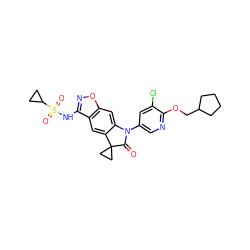 O=C1N(c2cnc(OCC3CCCC3)c(Cl)c2)c2cc3onc(NS(=O)(=O)C4CC4)c3cc2C12CC2 ZINC000473154071