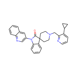 O=C1N(c2cnc3ccccc3c2)c2ccccc2C12CCN(Cc1ncccc1C1CC1)CC2 ZINC000084723390