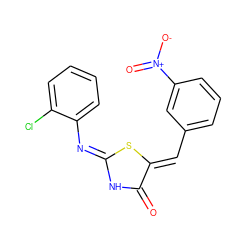 O=C1N/C(=N/c2ccccc2Cl)S/C1=C\c1cccc([N+](=O)[O-])c1 ZINC000013124348