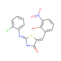 O=C1N/C(=N/c2ccccc2Cl)S/C1=C\c1cccc([N+](=O)[O-])c1O ZINC000018154419